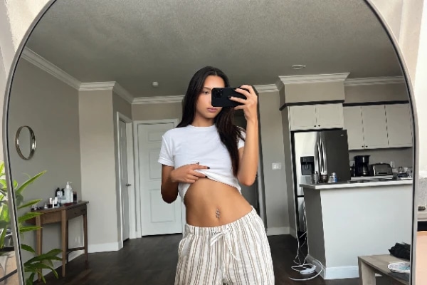 Create your Latina nsfw: Ai Latina Girlfriend Mirror Selfie White Crop Top