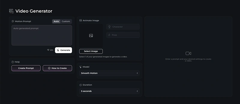 screenshot of Video Generator dashboard